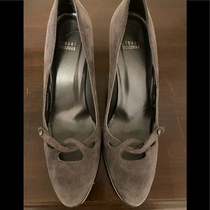 Stuart Weitzman Gray Suede Twist Top Heels